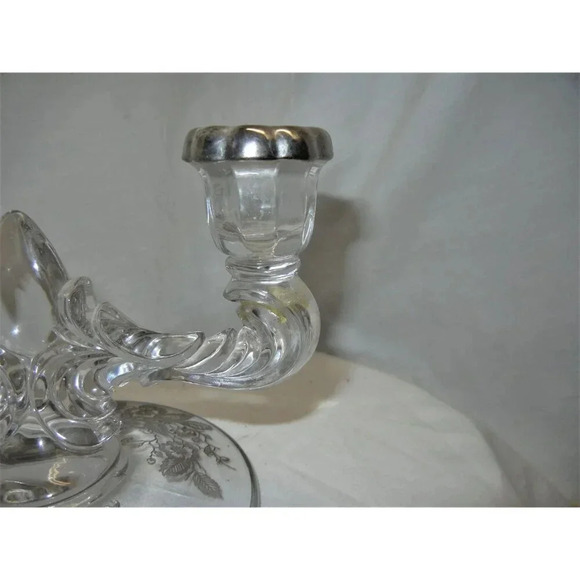 Crystal Candlestick Holder silver City Mid Century, Sterling Silver overlay - Picture 10 of 10